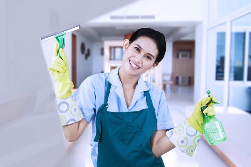 Domestic cleaner tidying a kitchen in West Kensington